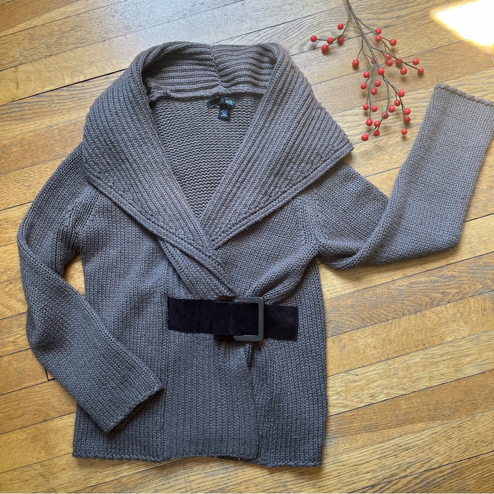 WILLI SMITH Shawl Collar Sweater with Adjustable Buckle Waist